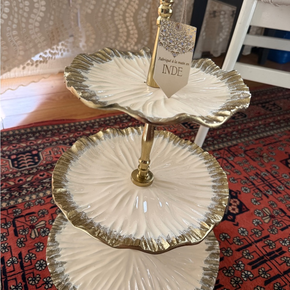 Gold and Cream Tiered Serving Tray